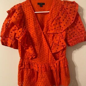J. Crew Orange Puff Sleeve Wrap‎ Blouse